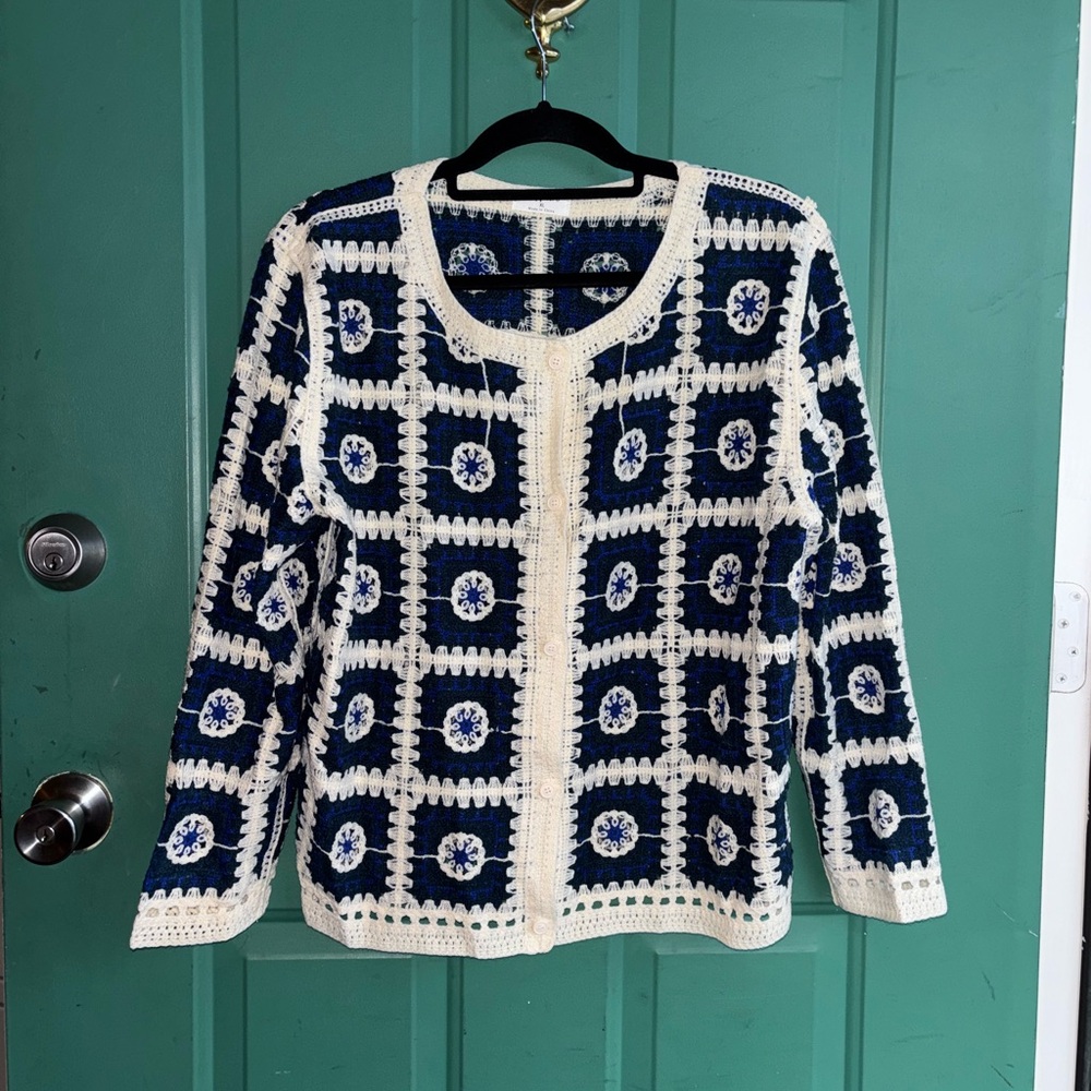 Sapphire XL Knit Women cardigan, Boho Crochet Coat, Patchwork like new